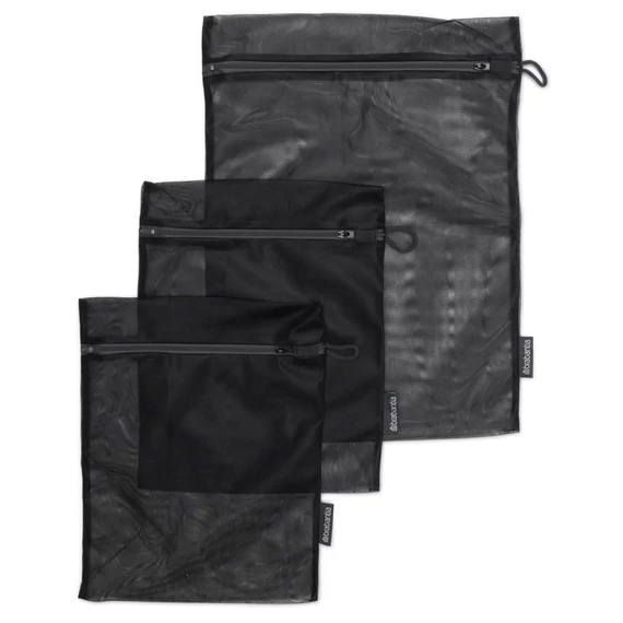 Brabantia Wash Bag, 3 db-os mosózsák készlet, 2 db kisméretű 330x250mm és 1db nagyméretű 450x330mm cipzáras zsák, fekete - 149566