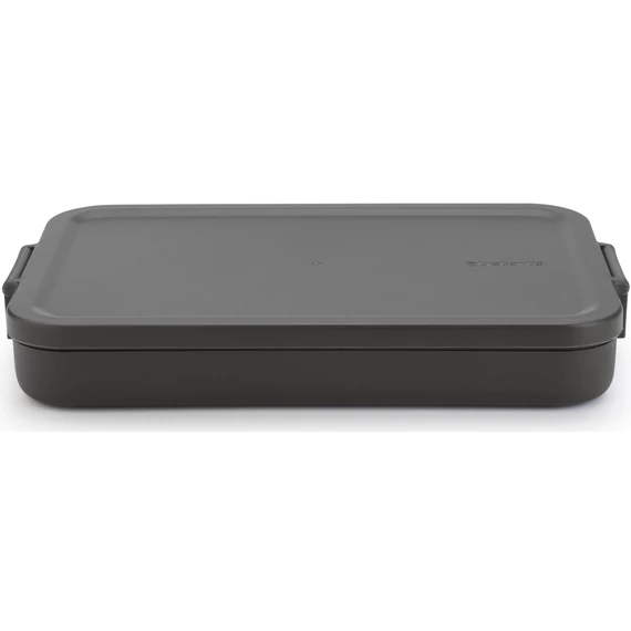 Brabantia Make - Take Flat Lunch Box lapos ételhordozó doboz, 1100 ml, szivárgás- és légmentes záródás, bepattintós (clip-on) zárómechanizmus, BPA mentes műanyag, sötétszürke - 202704