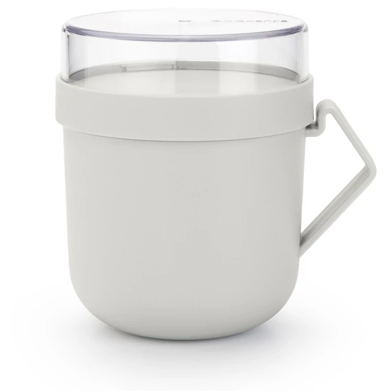 Brabantia Make - Take Soup Mug leveses bögre, 600 ml, hőálló fogantyú, beépített gőzkieresztő szelep, felső tárolórekesz, szivárgás- és légmentes záródás, BPA mentes műanyag, világosszürke - 203848