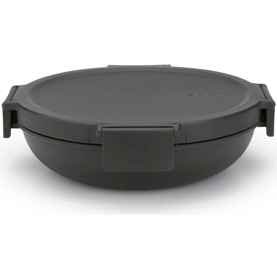 Brabantia Make - Take Lunch Bowl ételhordozó doboz, 1000 ml, szivárgás- és légmentes záródás, bepattintós (clip-on) zárómechanizmus, lapos - kerek forma, BPA mentes műanyag, sötétszürke - 206009