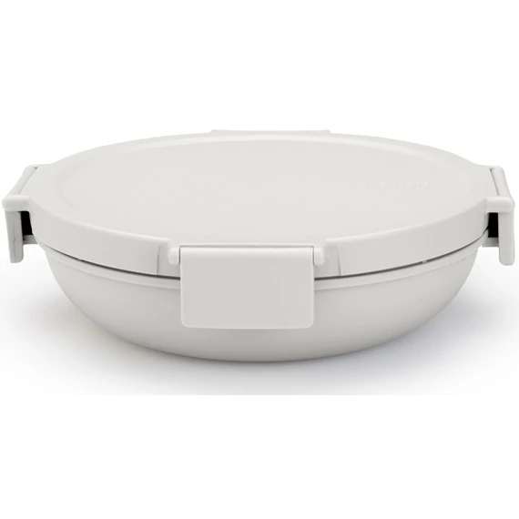 Brabantia Make - Take Lunch Bowl ételhordozó doboz, 1000 ml, szivárgás- és légmentes záródás, bepattintós (clip-on) zárómechanizmus, lapos - kerek forma, BPA mentes műanyag, világosszürke - 206184
