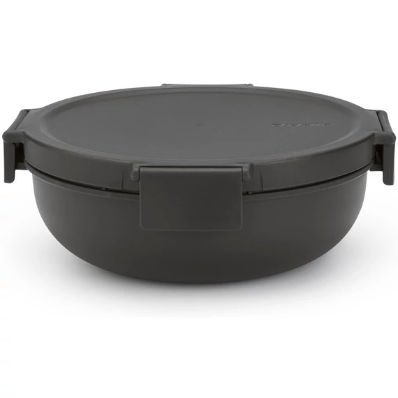 Brabantia Make - Take Salad Bowl salátástál, 1300 ml, szivárgás- és légmentes záródás, bepattintós (clip-on) zárómechanizmus, kerek forma, műanyag, sötétszürke - 206344