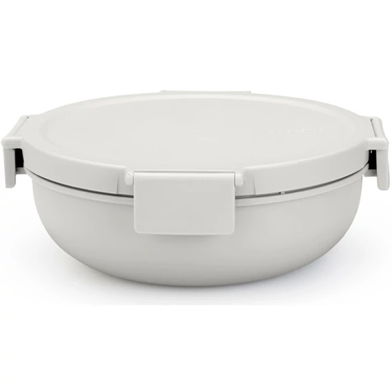 Brabantia Make - Take Salad Bowl salátástál, 1300 ml, szivárgás- és légmentes záródás, bepattintós (clip-on) zárómechanizmus, kerek forma, műanyag, világosszürke - 206368
