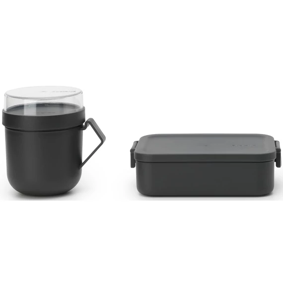 Brabantia Make - Take Lunch Box közepes méretű ételhordozó doboz, 1100 ml, szivárgás- és légmentes záródás, bepattintós (clip-on) zárómechanizmus, BPA mentes műanyag, sötétszürke - 202520