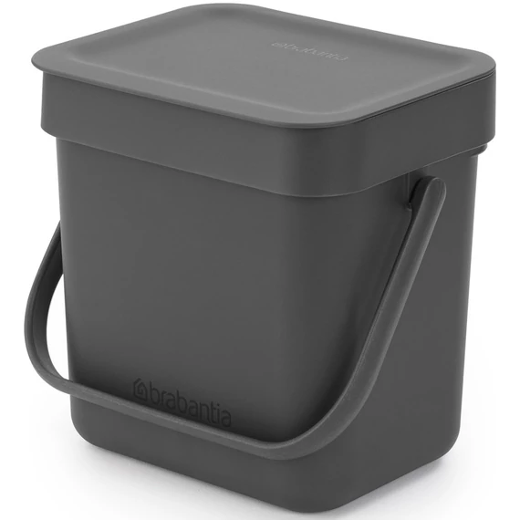 Brabantia Sort - Go konyhai szemetes felnyitható fedéllel, fogantyúval szelektív és komposzt gyűjtéséhez, 3L - A méret, sötétszürke - 209888