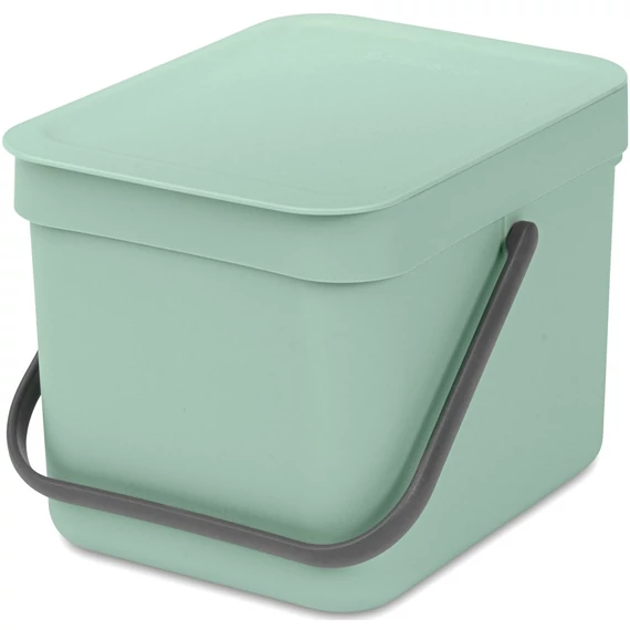 Brabantia Sort - Go konyhai szemetes felnyitható fedéllel, fogantyúval szelektív és komposzt gyűjtéséhez, 6L - S méret, jáde zöld - 211768