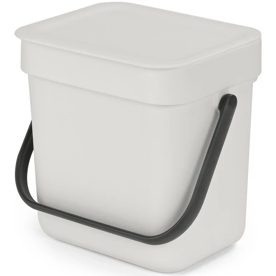 Brabantia Sort - Go konyhai szemetes felnyitható fedéllel, fogantyúval szelektív és komposzt gyűjtéséhez, 3L - A méret, világosszürke - 213229