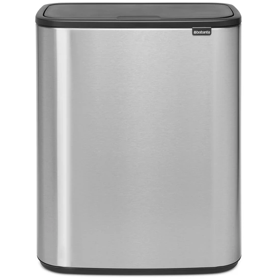 Brabantia Bo Touch Bin nyomófedeles hulladékgyűjtő XXL, padlón álló, műanyag tartály, 2x30L - O méret, r.m. acél, selyem ujjlenyomatmentes - 221422