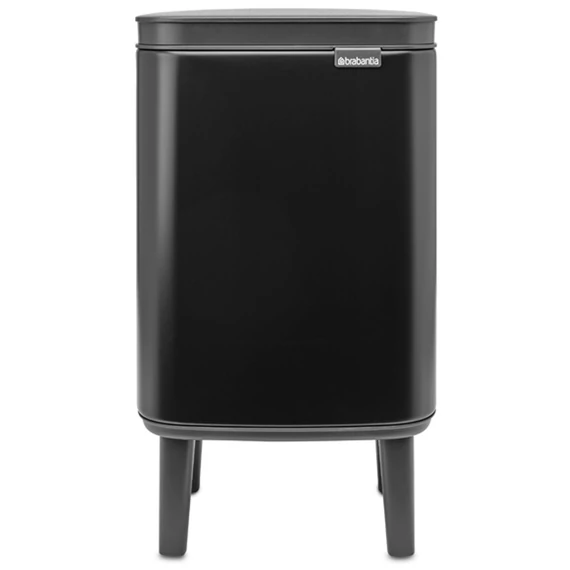 Brabantia Bo Waste Bin Hi hulladékgyűjtő felnyitható, Soft-Close fedéllel, magasított, lábakon álló, műanyag tartály, 4L - A méret, acél, matt fekete - 227028