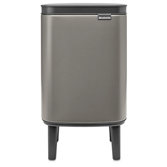 Brabantia Bo Waste Bin Hi hulladékgyűjtő felnyitható, Soft-Close fedéllel, magasított, lábakon álló, műanyag tartály, 4L - A méret, acél, platinaszürke - 227127