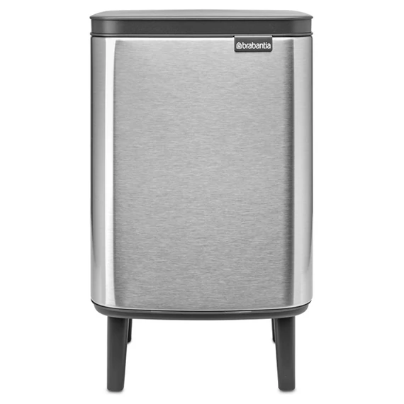 Brabantia Bo Waste Bin Hi hulladékgyűjtő felnyitható, Soft-Close fedéllel, magasított, lábakon álló, műanyag tartály, 7L - B méret, r.m. acél, selyem ujjlenyomatmentes - 227189
