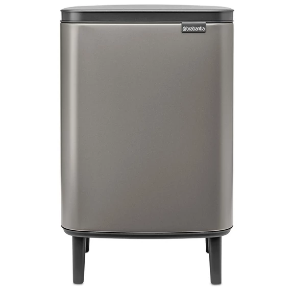 Brabantia Bo Waste Bin Hi hulladékgyűjtő felnyitható, Soft-Close fedéllel, magasított, lábakon álló, műanyag tartály, 12L - C méret, acél, platinaszürke - 227288
