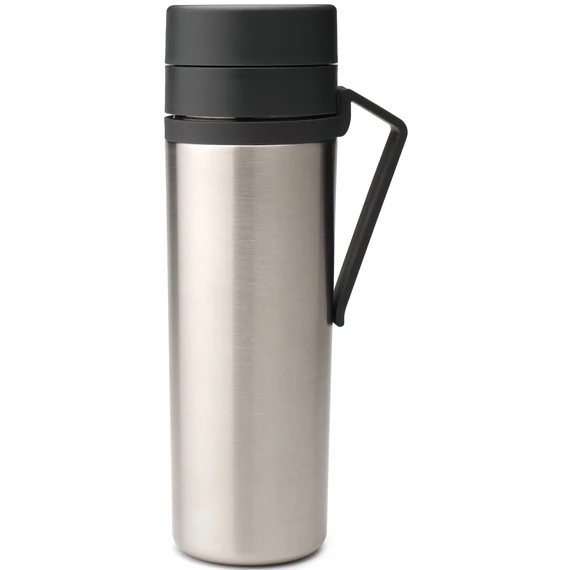 Brabantia Make-Take Insulated Flask duplafalú termosz 500 ml, hideg és meleg italok számára, szivárgásmentes, fogantyúval, r.m. acél, sötétszürke - 228643