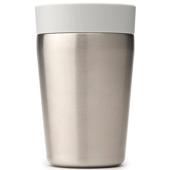 Brabantia Make-Take Insulated Flask duplafalú termoszbögre 200 ml, hideg és meleg italok számára, szivárgásmentes, snap lid fedél, r.m. acél, világosszürke - 228742