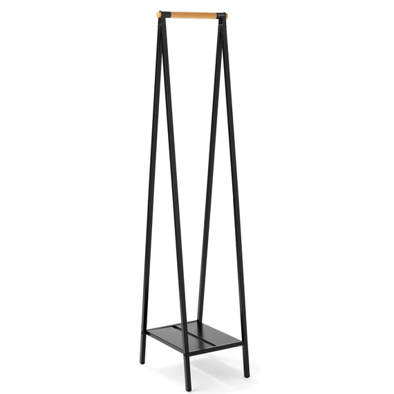 Brabantia Linn Clothes Rack Compact ruhatartó állvány, 340x1700x476mm kompakt méret, 1db alsó teli polc, bambusz rúd, acél váz, fekete - 229848