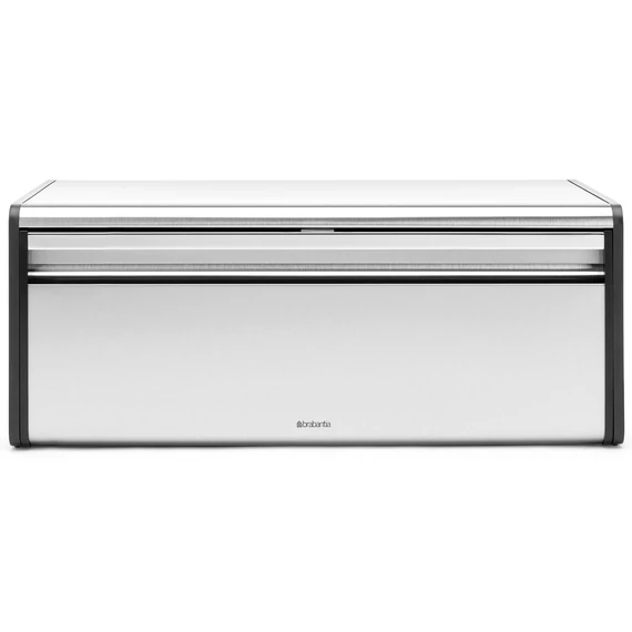 Brabantia Fall Front kenyértartó lehajtható ajtóval, mágneses zárral, sík tetővel, szögletes, 465mm széles, r.m. acél, selyem matt - 236709