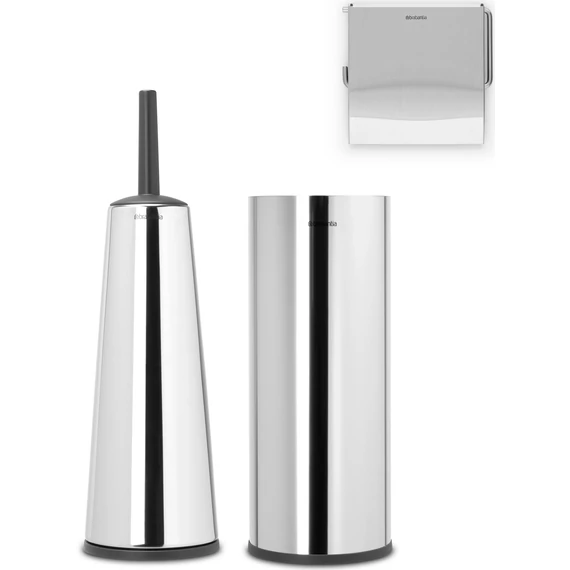 Brabantia ReNew 3db-os WC pipere csomag, WC-kefe, WC-papír és tartalék WC-papír tartó, r.m. acél, fényes - 280689