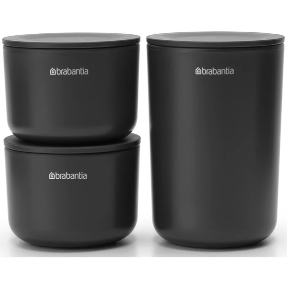 Brabantia ReNew 3db-os kozmetikai rendszerező, tároló szett, egymásra halmozgató 2db kicsi kehely és 1db pohár fedővel, műanyag, sötétszürke - 281303