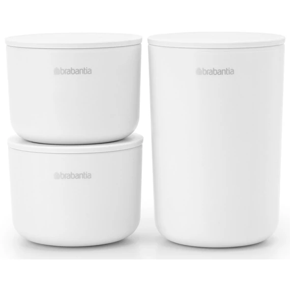 Brabantia ReNew 3db-os kozmetikai rendszerező, tároló szett, egymásra halmozgató 2db kicsi kehely és 1db pohár fedővel, műanyag, fehér - 281327