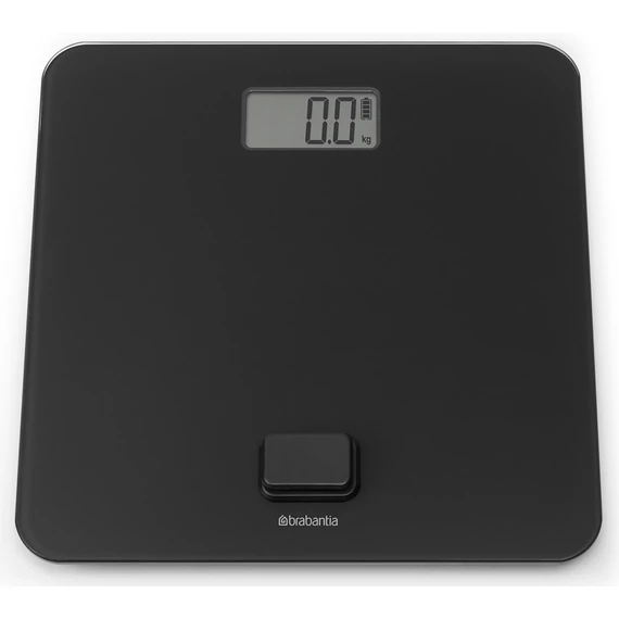 Brabantia ReNew elemmentes fürdőszobai mérleg, 5-150kg között, 0,1kg pontossággal mér, nagy LED kijelzővel, dimanóval tölthető, műanyag test, üveg fedlap, sötétszürke - 281341