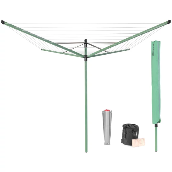 Brabantia Rotary Dryer Lift-O-Matic kerti ruhaszárító 50m, forgatható, D=45mm, állítható magasság, rögzítése földbe szúrható fém konzollal, védőzsákkal és csipesztartóval, levélzöld - 290527