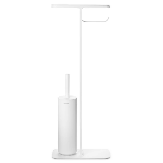 Brabantia MindSet WC-inas - WC-papír tartó állvány polccal, sörtés fejű WC-kefével, acél, szikrázó fehér ásványi textúra - 303883