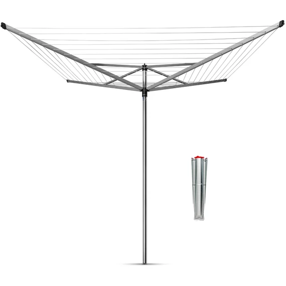 Brabantia Rotary Topspinner kerti ruhaszárító 60m, UV-álló, forgatható, D=45mm, rögzítése földbe szúrható fém konzollal, metál szürke - 310867