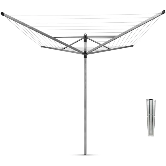 Brabantia Rotary Dryer Lift-O-Matic kerti ruhaszárító 50m, UV-álló, forgatható, D=45mm, állítható magasság, rögzítése földbe szúrható fém konzollal, metál szürke - 310942
