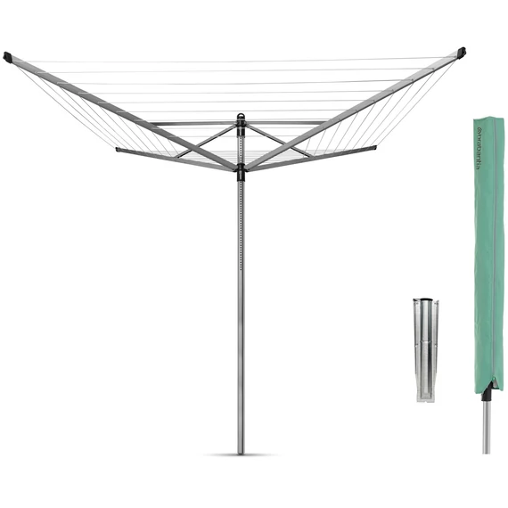 Brabantia Rotary Dryer Lift-O-Matic kerti ruhaszárító 60m, forgatható, D=45mm, állítható magasság, rögzítése földbe szúrható fém konzollal, védőzsákkal, metál szürke - 311048