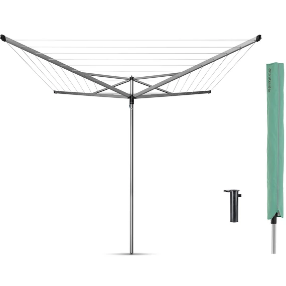 Brabantia Rotary Essential kerti ruhaszárító állvány 40m, UV-álló, D=35mm, betonalapba rögzítendő műanyag konzollal, időjárásálló védőzsákkal, metál szürke - 323201