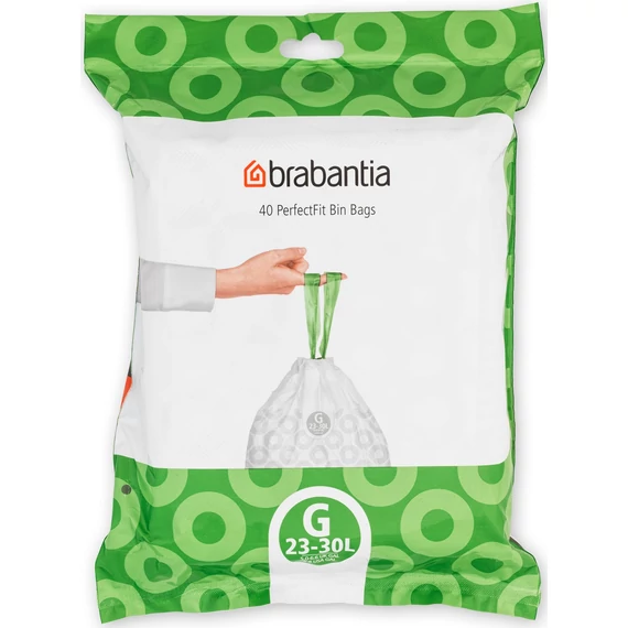Brabantia PerfectFit szemeteszsák, G méret, 23-30L, visszazárható adagoló csomag, 40 zsák/csomag