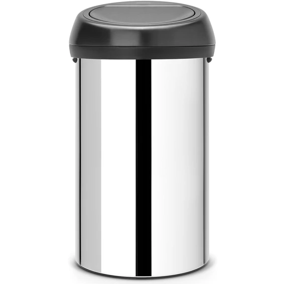 Brabantia Touch Bin nyomófedeles hulladékgyűjtő XXL, 60L - H méret, fényes r.m. acél test, matt fekete fedő - 402586
