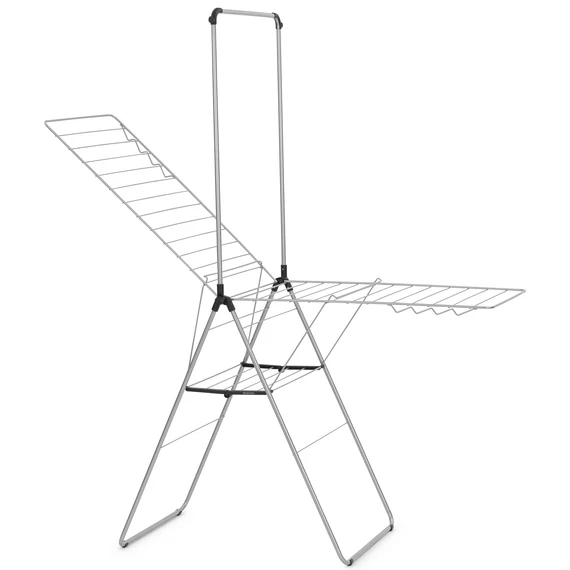 Brabantia HangOn Drying Rack ruhaszárító állvány, 25m szárítási hossz, felhajtható vállfa tartórúddal, 8db ruhaakasztó kampó, 12+10kg teherbírás, összecsukható, acél, metál szürke - 403545