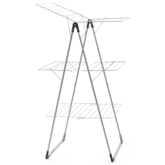 Brabantia Tower Drying Rack 3 szintes ruhaszárító állvány kompakt kialakítással a szűkös helyekre, 23m szárítási hossz, 20kg teherbírás, összecsukható, acél, metál szürke - 476648