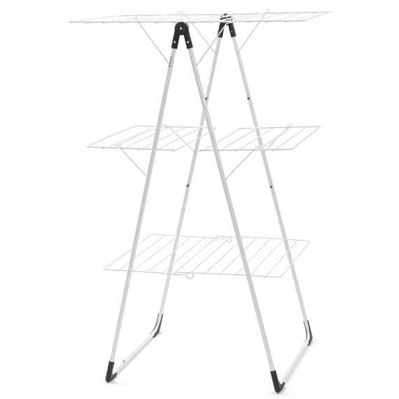 Brabantia Tower Drying Rack 3 szintes ruhaszárító állvány kompakt kialakítással a szűkös helyekre, 23m szárítási hossz, 20kg teherbírás, összecsukható, acél, fehér - 477843