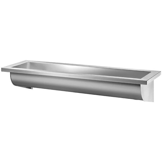 DELABIE CANAL rozsdamentes acél mosdóvályú 1400mm - 2 állás, selyem, csapfurat nélkül, leeresztőszeleppel, jobb oldali lefolyóval