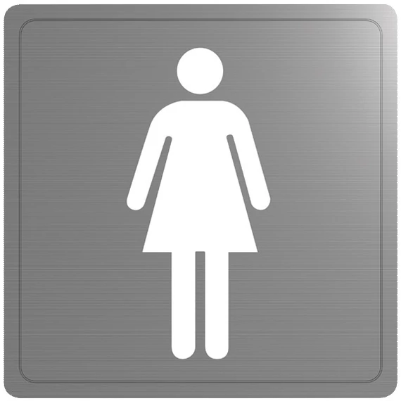 DELABIE Női WC piktogram, r.m. acél, selyem, 1,2 mm vastag lemezből, öntapadós hátlappal
