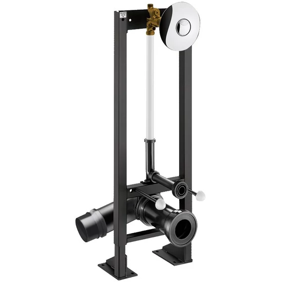 DELABIE TEMPOFIX 3 WC szerelőkeret direkt öblítésű szeleppel, 3L/6L kerek fényes nyomógomb, álló, önhordó, 70-130 mm előtétfalhoz