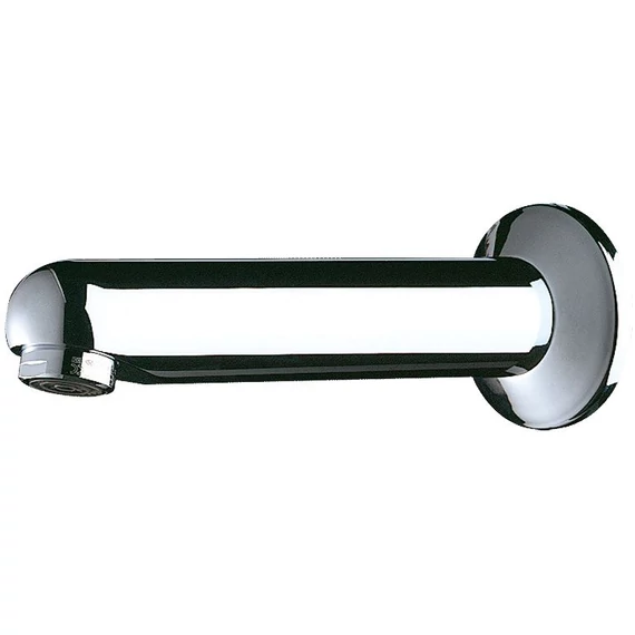 DELABIE kézmosó kifolyó, szervizfolyosós, fal mögötti szereléshez, 120 mm-es kifolyással, fali koronggal