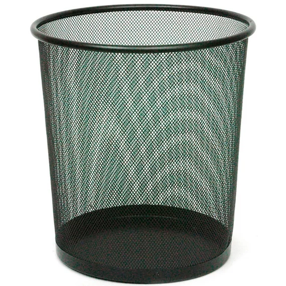 Hulladékgyűjtő, papírkosár, fekete acél fémhálóból, D=240mm-295mm, H=345mm, 19L