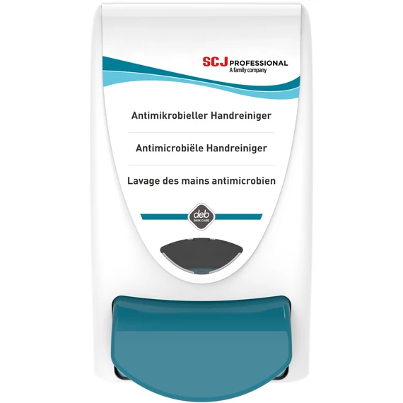 SCJP Proline Cleanse Antimicrobial fertőtlenítő habszappan adagoló nyomógombos OxyBAC és OxyBAC EXTRA antimikrobiális kézmosó patronokhoz, manuális, 1L, ABS műanyag, fehér/türkizkék