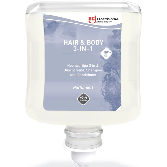 SCJP Hair - Body 3-in-1 szappanmentes luxus krémtusfürdő, sampon és kondícionáló, unisex virág illat, Proline manuális adagolóhoz, 1L patron