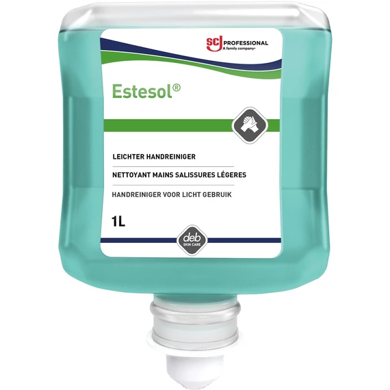 SCJP Estesol Light Duty tusfürdő, sampon és kézmosó gél, enyhén parfümözött illatú, mentakék, tisztítóhatás: 2/5, Proline manuális adagolóhoz, 1L patron