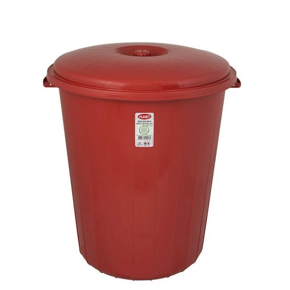 Kerek szemetes kuka, fedéllel, műanyag, eco piros 50 literes