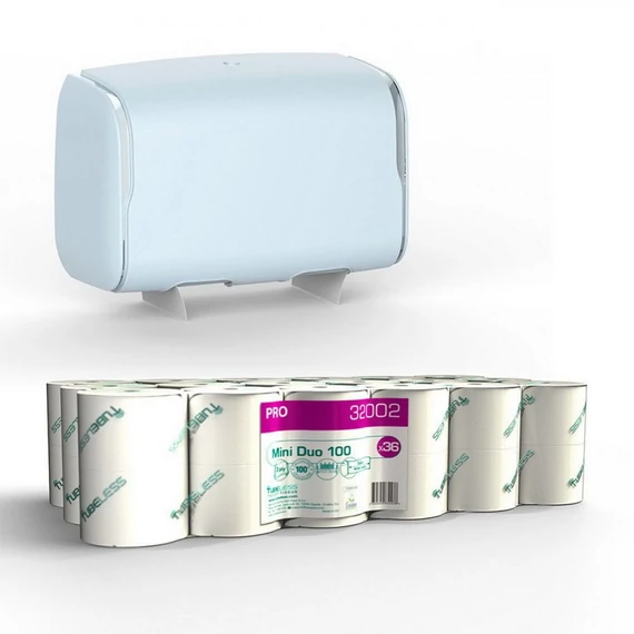 Tubeless Mini Duo toalettpapír adagoló 1 db + 2 zsugor TUB32002 toalettpapír akciós csomag