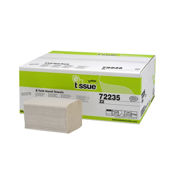Celtex E-Tissue Z hajtogatott kéztörlő, 2 réteg, 20,5x24cm, 25x150ap/karton