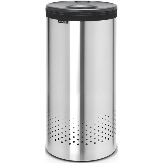 Brabantia Laundry Bin szennyestartó szellőző nyílásokkal, tépőzáras, mosható szennyesgyűjtő zsák, henger forma, közepes méret 35L, műanyag fedő, r.m. acél, selyem - 103469