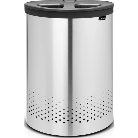 Brabantia Laundry Bin Selector szennyestartó szellőző nyílásokkal, 2 részes tépőzáras szennyesgyűjtő zsák, ovális forma, nagy méret 55L, műanyag fedő, r.m. acél, selyem - 105029