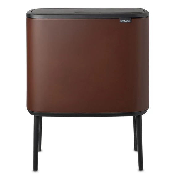 Brabantia Bo Touch Bin nyomófedeles szelektív hulladékgyűjtő, magasított, lábakon álló, műanyag tartály, 11+23L - X+J méret, acél, égetett umbra barna ásványi textúra - 208621