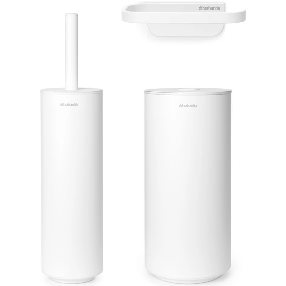 Brabantia MindSet 3db-os WC pipere csomag, WC-kefe, WC-papír és tartalék WC-papír tartó, acél, szikrázó fehér ásványi textúra - 303708